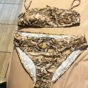 Snake Print Bikini Set - Neutral Brown & Cream